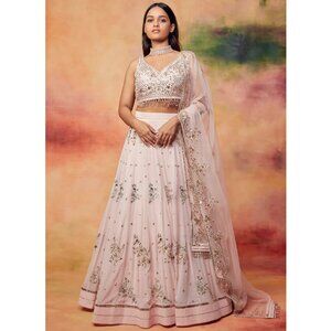Lashkaraa Peachy Pink Embroidered Georgette Lehenga. Worn once.